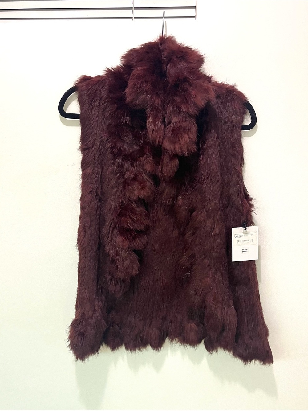 525 America Luxe - Real Rabbit Fur - Dyed Burgundy - Sleeveless Open Vest